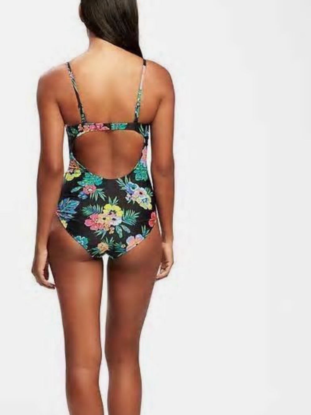 OLD NAVY Women’s Black With Multi-Colored Floral Print One-Piece Swimsuit Size 8